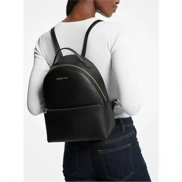 NWT Michael Kors Women’s Shelia Medium Logo Leather Backpack, Black, 35F3G6HB6L - Picture 2 of 11